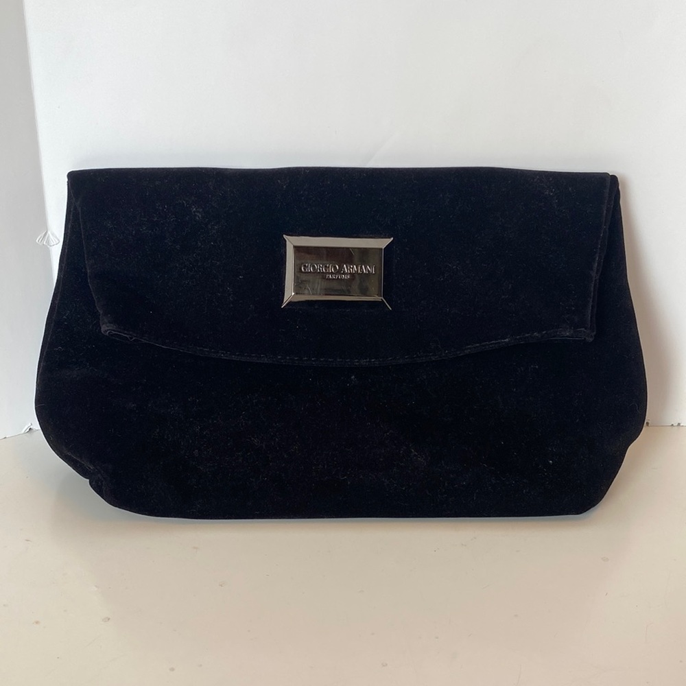 Armani Black Velvet Fold Over Clutch
